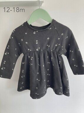 💙2/$25 Zara 12-18 Months Toddler Girl Floral Paisley Grey Sweatshirt Dress Fall